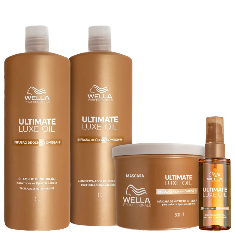 Wella Professionals Ultimate Luxe Oil Salon Full Shampoo 1L + Condicionador 1L + Máscara 500ml + Oleo 100ml