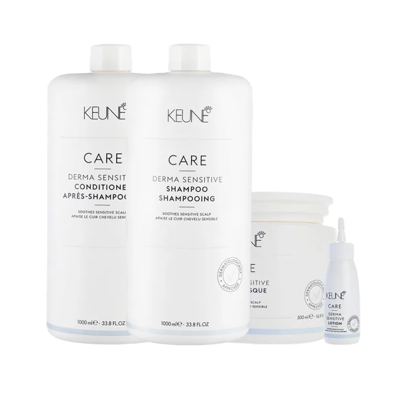 Keune Care Derma Sensitive Salon Completo Shampoo 1L + Condicionador 1L + Máscara 500ml + Loção