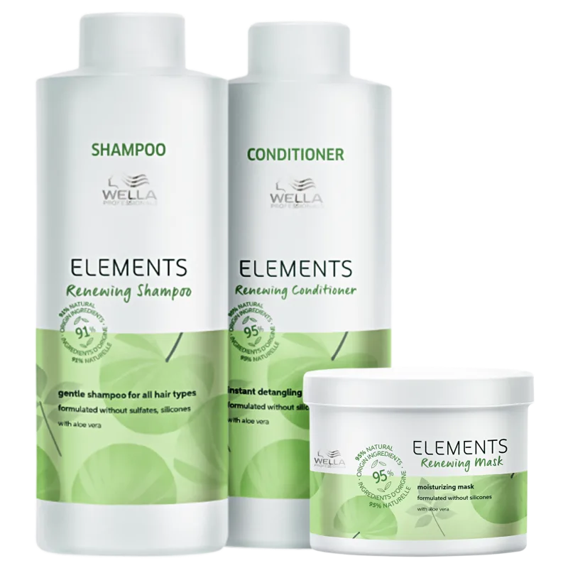 Wella Professionals Elements Renewing Essencials Super Trio Salon Shampoo 1L + Condicionador 1L + Máscara 500ml