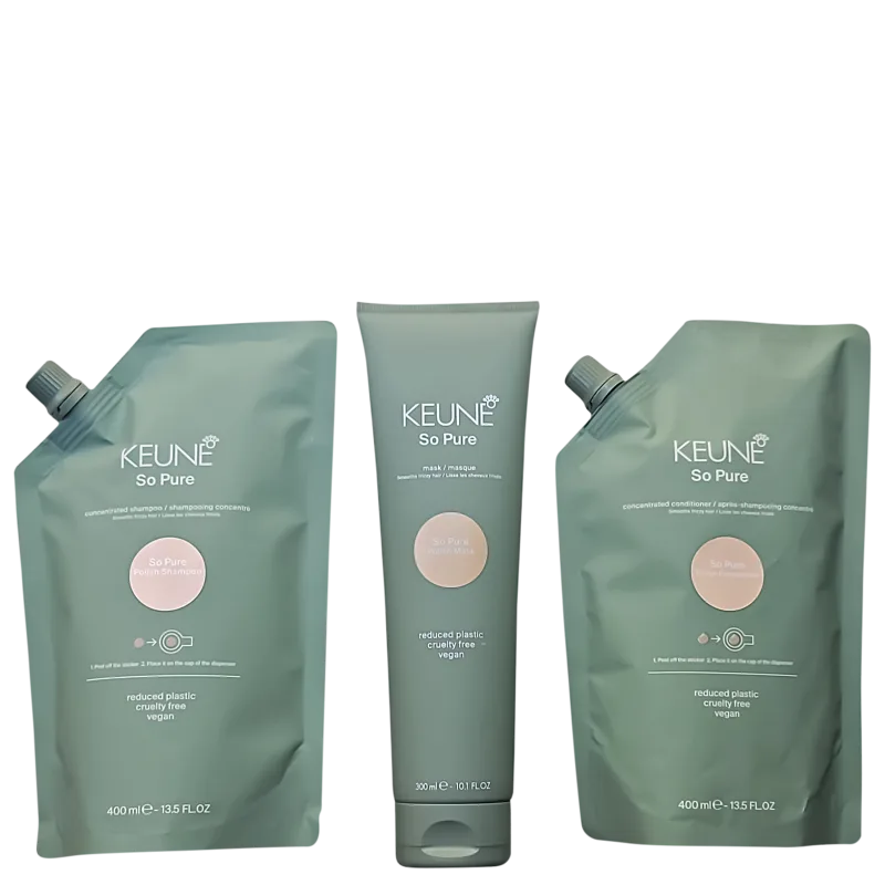 Keune So Pure Polish Shampoo 400ml + Cond 400ml + Mask 300ml