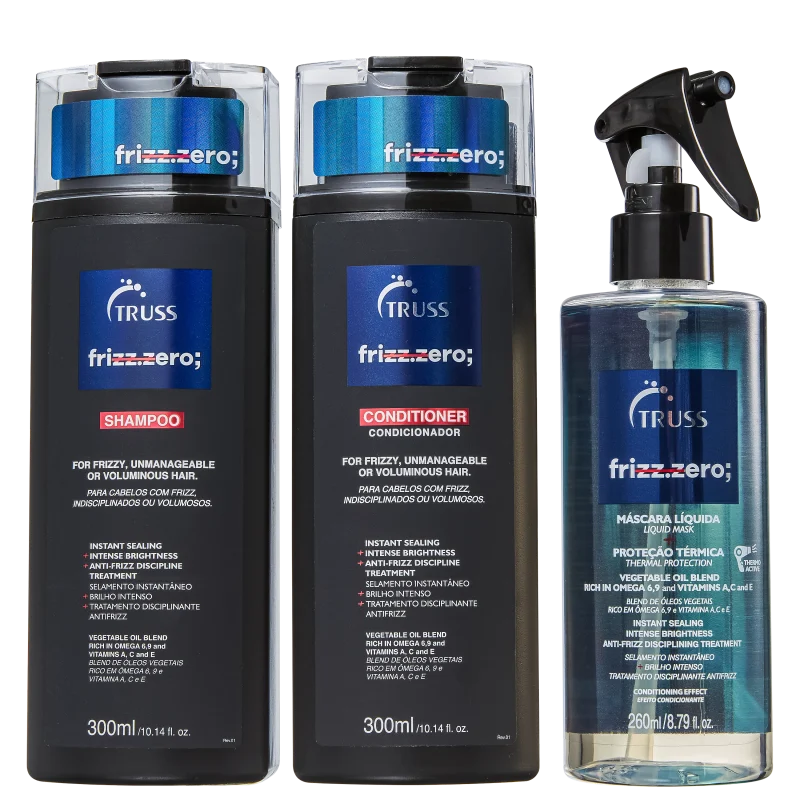 Truss Frizz Zero Home Care Trio Shampoo 300ml + Condicionador 300ml + Leave in 260ml