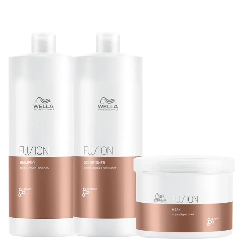 Wella Professionals Fusion Salon Trio Shampoo 1L + Condicionador 1L + Máscara 500ml