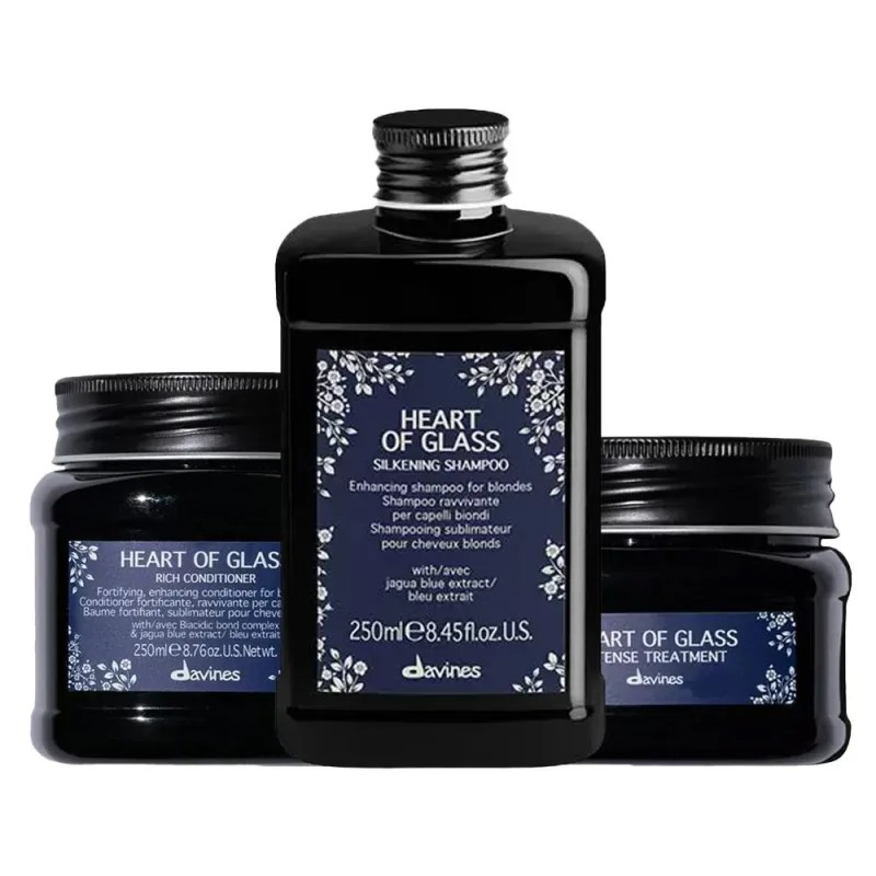 Davines Heart of Glass Essential Trio Shampoo 250ml + Condicionador 250ml + Máscara 150ml